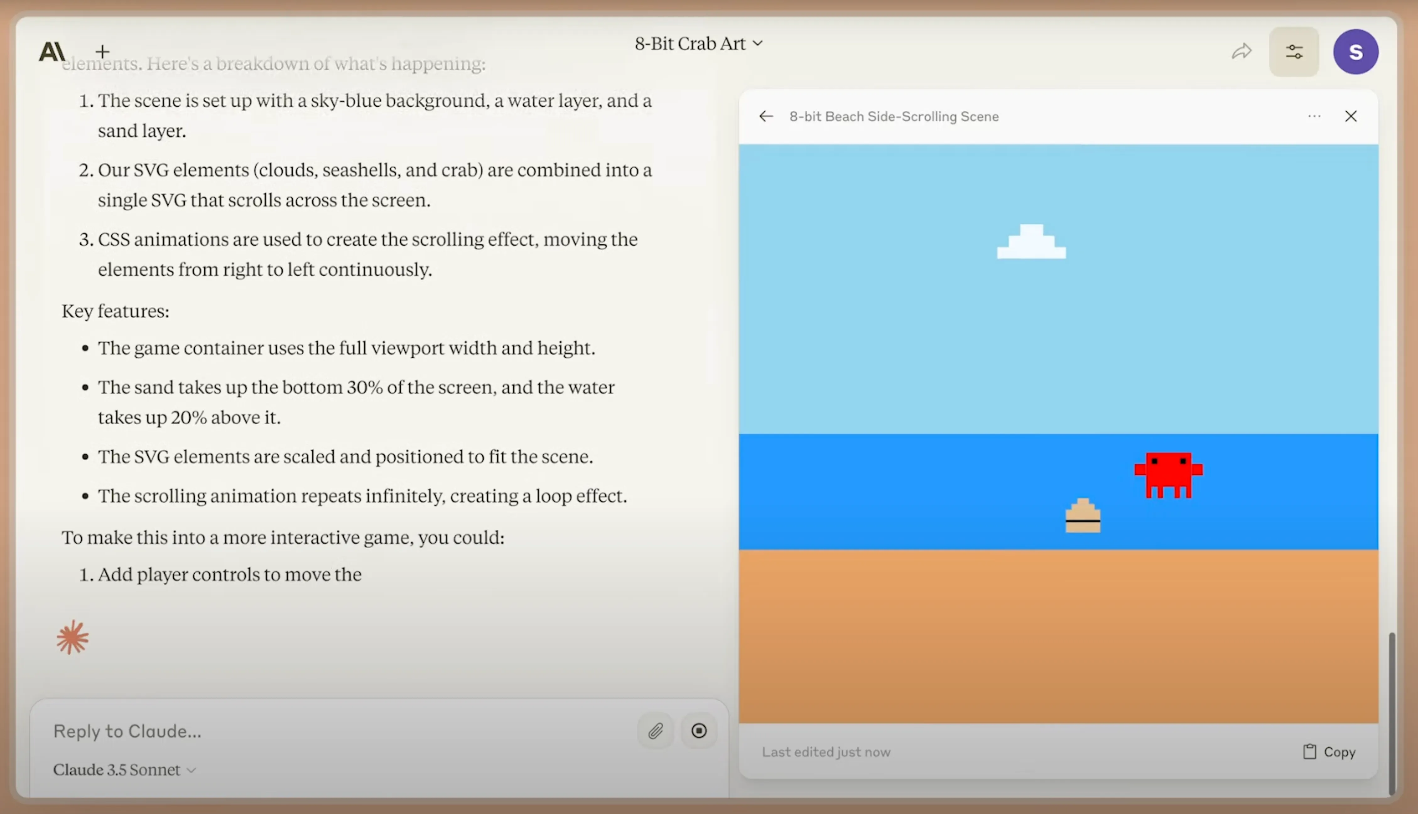 Claude Artifacts: making a game.