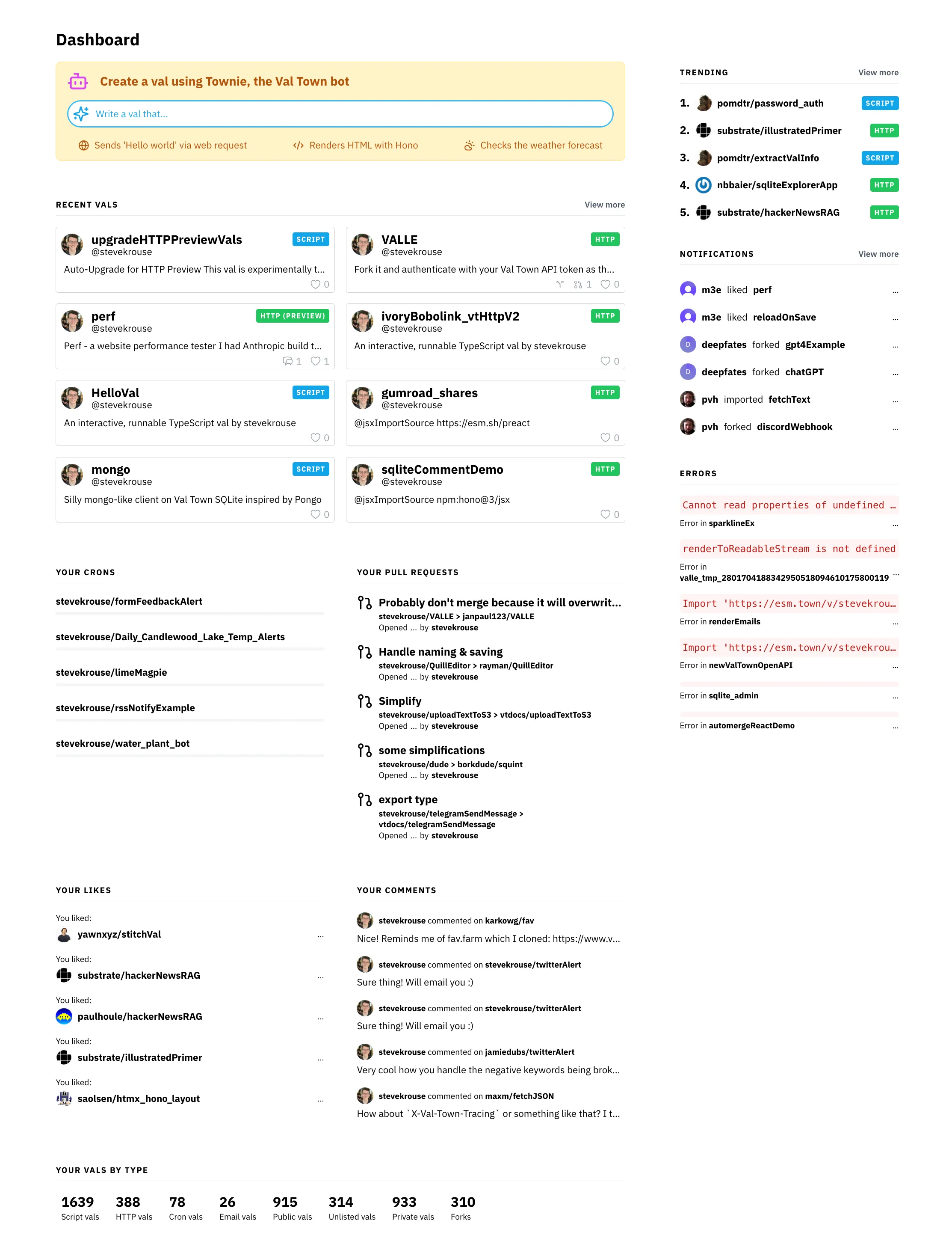 Demo of the new dashboard for @stevekrouse